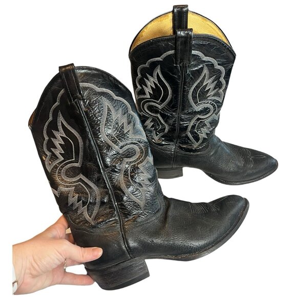 Tony Lama 6250 Black Shrunken Shoulder Leather Boots Mens Size 12 EE - Picture 3 of 8